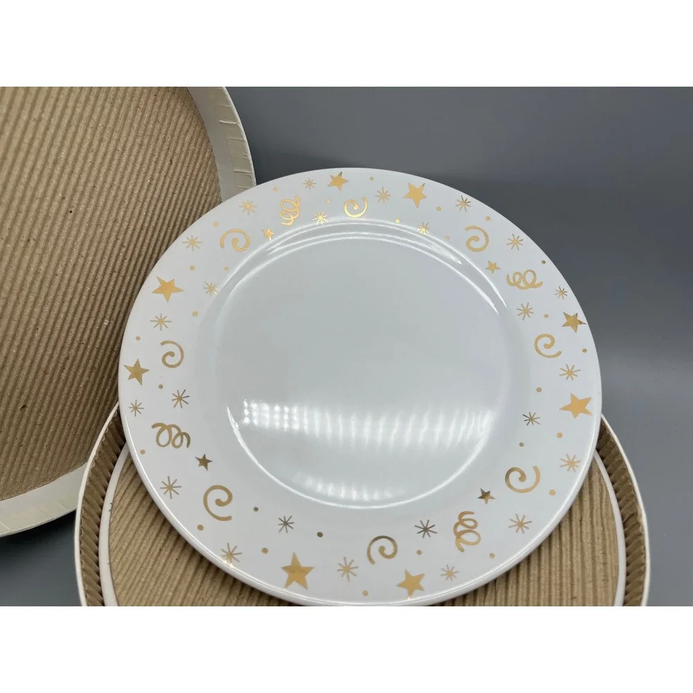 Pampered Chef Celebration Party Plates In Original Box‎ Four Gold Stars Open Box